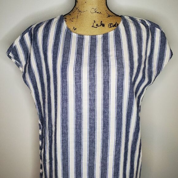 Madewell Striped Play Button Back Linen Blend Dress Size M - Picture 3 of 12